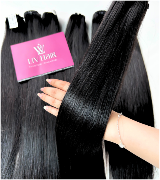 Close-up of LivHair's bone straight 16 inches texture